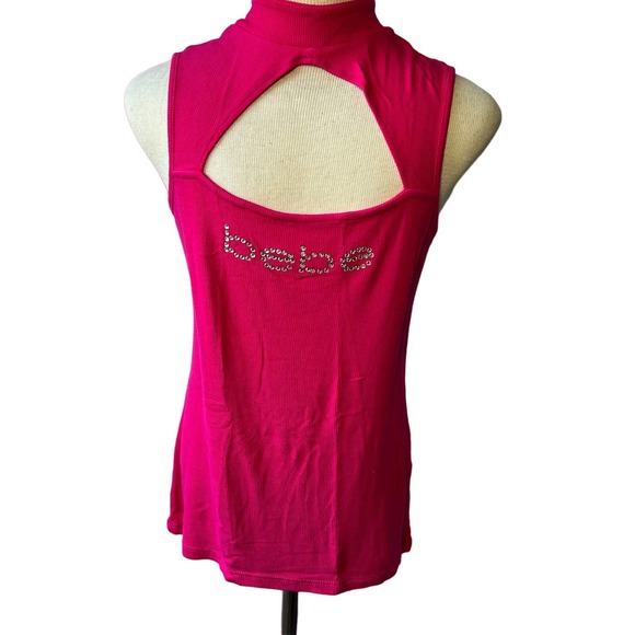 Vintage Bebe Rhinestone Dark Pink Logo Top Size Medium - Picture 3 of 8